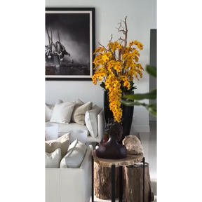 San Jose Vase in Glossy Black with Cascading Yellow Orchids