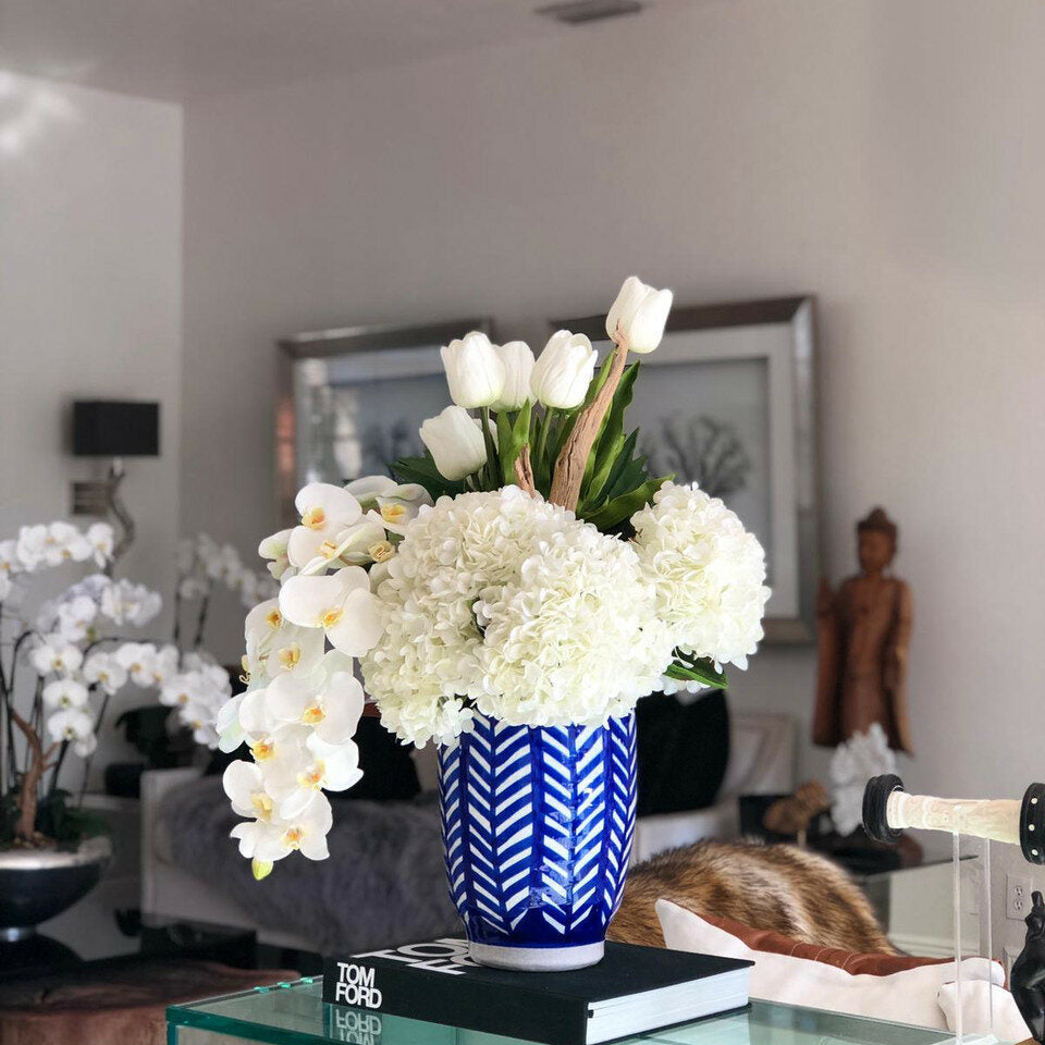 Striped Inca Vase with Mixed Flower Bouquet