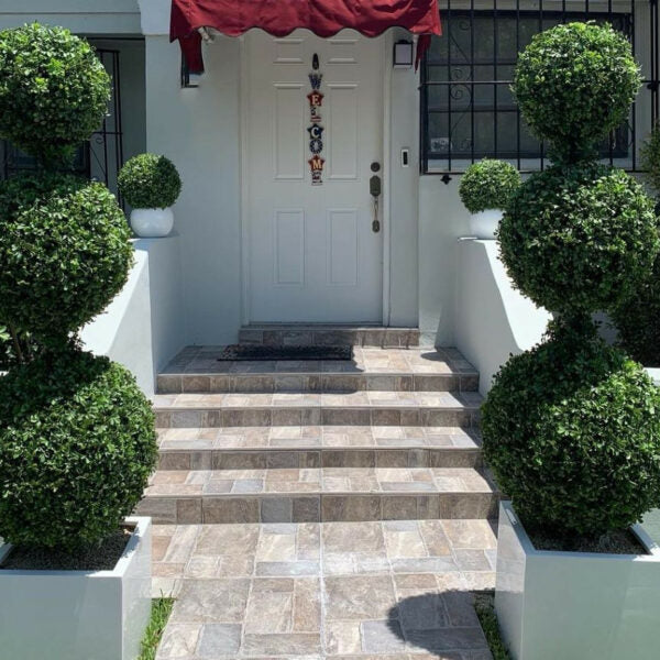 Triple Ball Topiary with Medium Block Fiberglass Planter