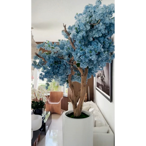 St. Tropez Vase in matte white with blue cherry blossoms