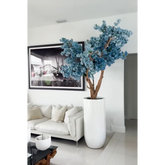 St. Tropez Vase in matte white with blue cherry blossoms