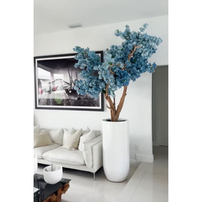 St. Tropez Vase in matte white with blue cherry blossoms