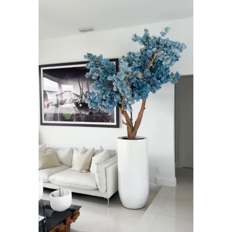 Matte White St. Tropez Vase with Blue Cherry Blossom Release