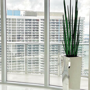 Stainless Steel Cube Planter with Snake Grass