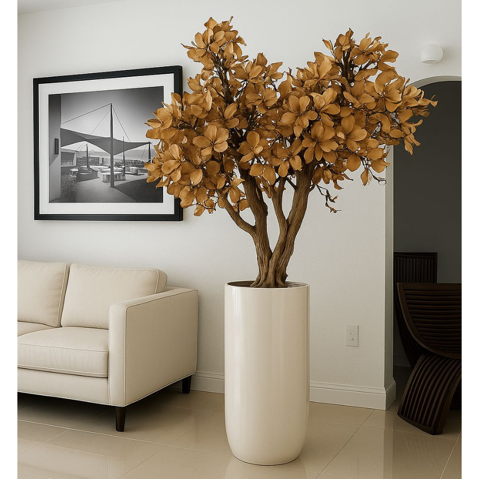 Magnolia Tree in Beige in Glossy White Pot – New Arrival