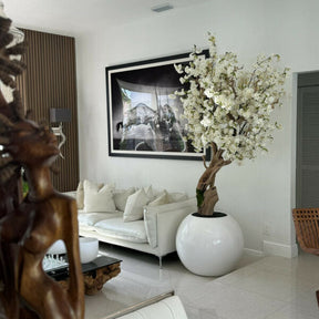 Personalized Cherry Blossom Tree in Glossy White Globe Vase