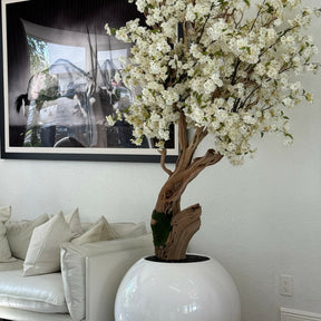 Personalized Cherry Blossom Tree in Glossy White Globe Vase