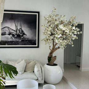 Personalized Cherry Blossom Tree in Glossy White Globe Vase