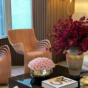 "Goddess" vase with burgundy cherry blossoms