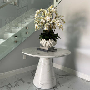 White Phalaenopsis Orchids in Open Hands Sculpture Pot