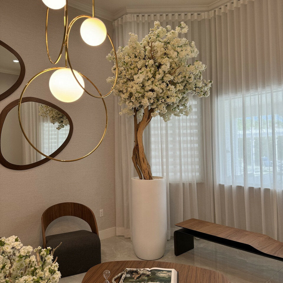 Matte Beige St. Tropez Vase with White Cherry Blossom Tree