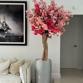 Lisbon Vase in Glossy Silver with Personalized Tri-Colored Pink Cherry Blossoms