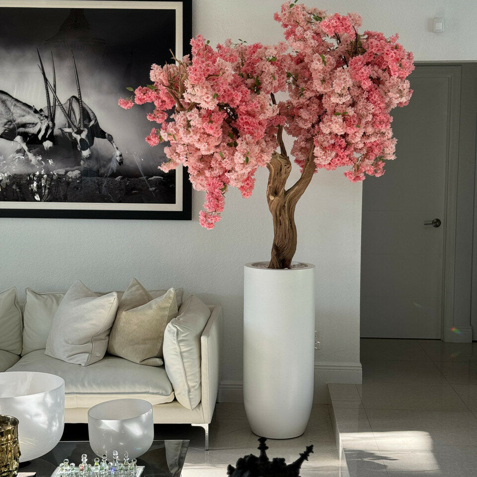 Matte White St. Tropez Vase with Personalized Pink Cherry Blossom