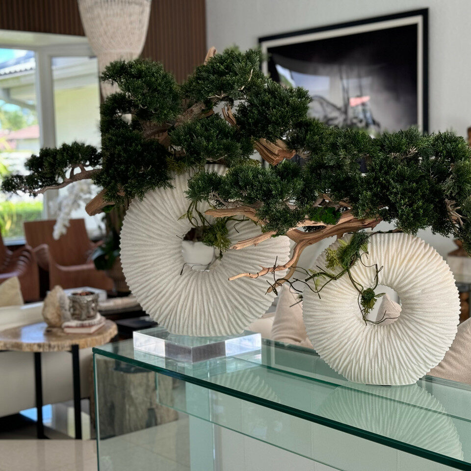 Large Eternity Vase with Hanging Bonsai and Floating Wood