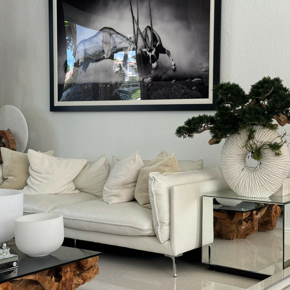 Large Eternity Vase with Hanging Bonsai and Floating Wood