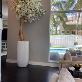 Matte Beige St. Tropez Vase with White Cherry Blossom Tree