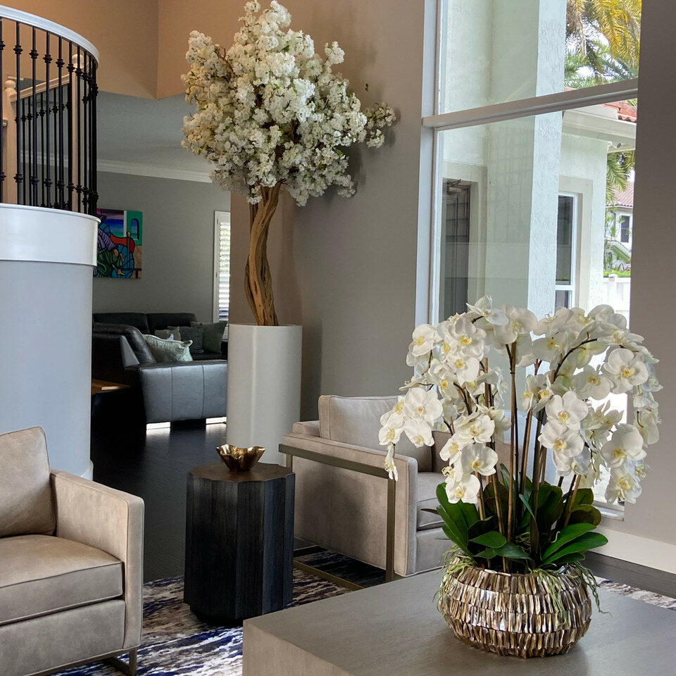 Matt Beige St. Tropez Vase with White Cherry Blossom Tree