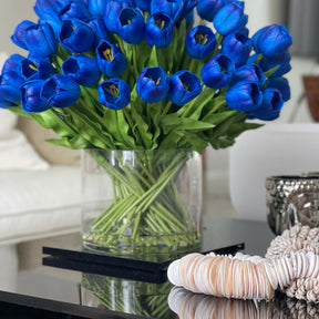 Blue Tulip Arrangement in Large Cylinder Vase