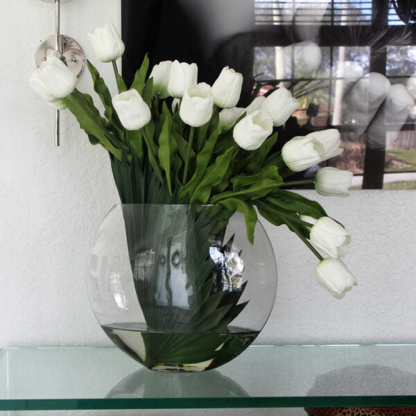 Moon Vase with White Tulips