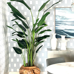 Large Teak Root Vase with Large Bird of Paradise