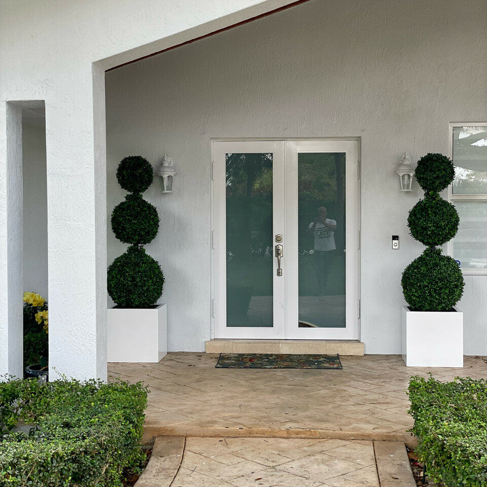 Triple Ball Topiary with Large Block Fiberglass Planter
