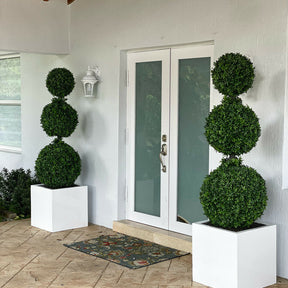 Triple Ball Topiary with Large Block Fiberglass Pot