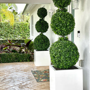 Triple Ball Topiary with Large Block Fiberglass Planter