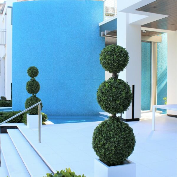 Triple Sphere Topiary with Medium Block Fiberglass Pot