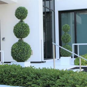 Triple Sphere Topiary with Medium Block Fiberglass Pot