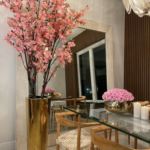 Large Cherry Blossom Tree in Golden Planter