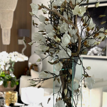 White Magnolia Vase in 20-Inch Tall Modern Home