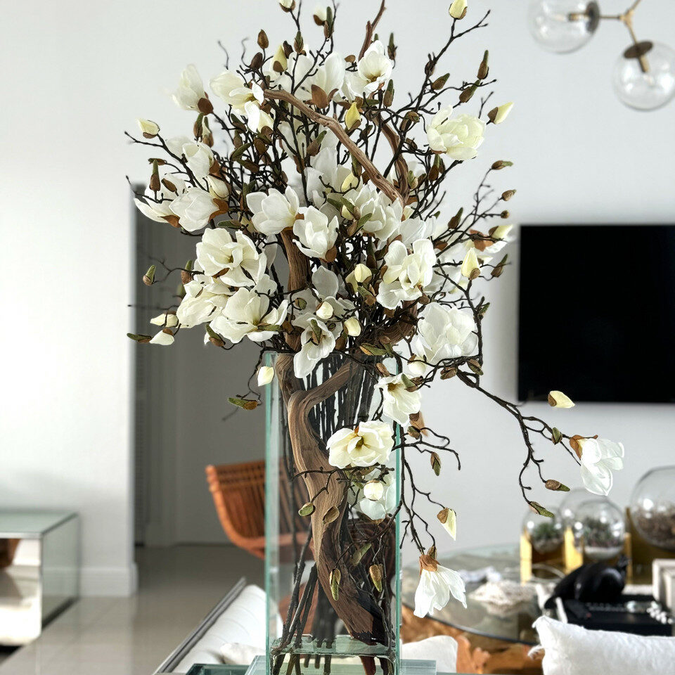 White Magnolia Vase in 20-Inch Tall Modern Home
