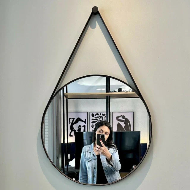 Adnet Leather Mirror 50cm + Bracket